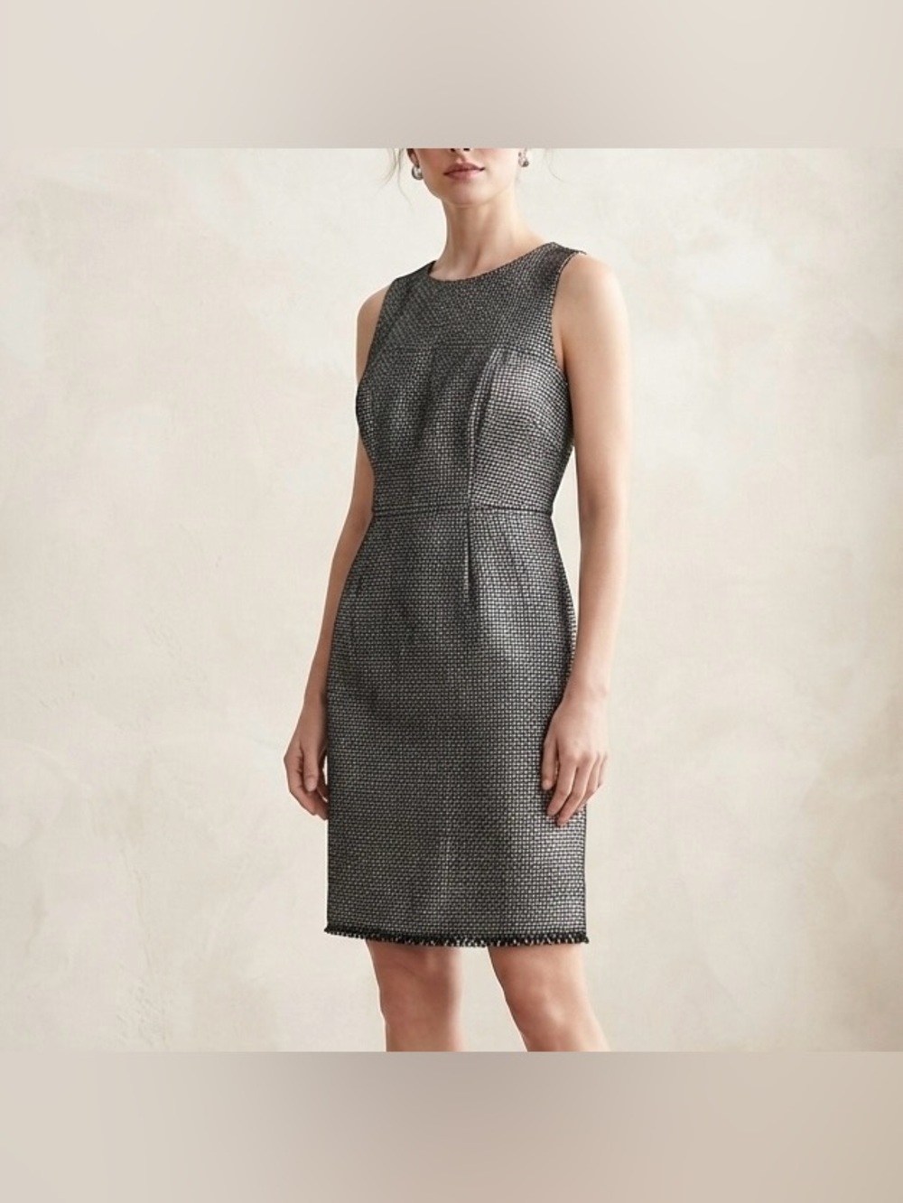 Banana Republic Metallic Gunmetal Woven Sleeveless Sheath Dress Size 4 Petite